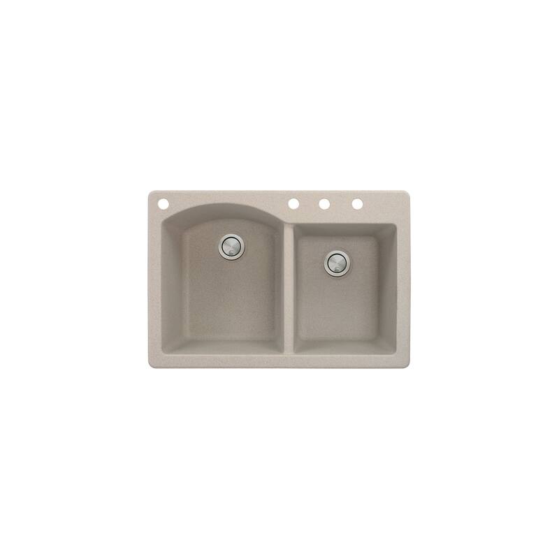 Transolid Aversa 33in x 22in silQ Granite Drop-in Double Bowl Kitchen Sink with 1 B Faucet Hole - 22" x 33" x 9.5"/BACD