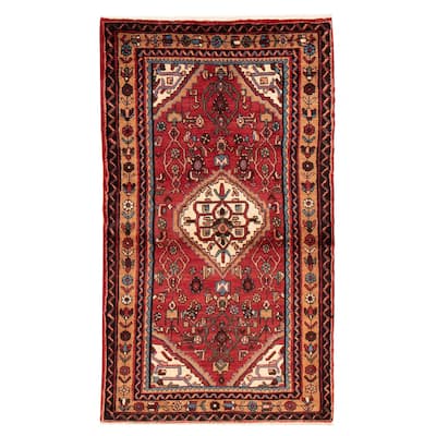 Andelz Navy, Red Rug 3'10" x 7'5" - 3'7 x 6'7