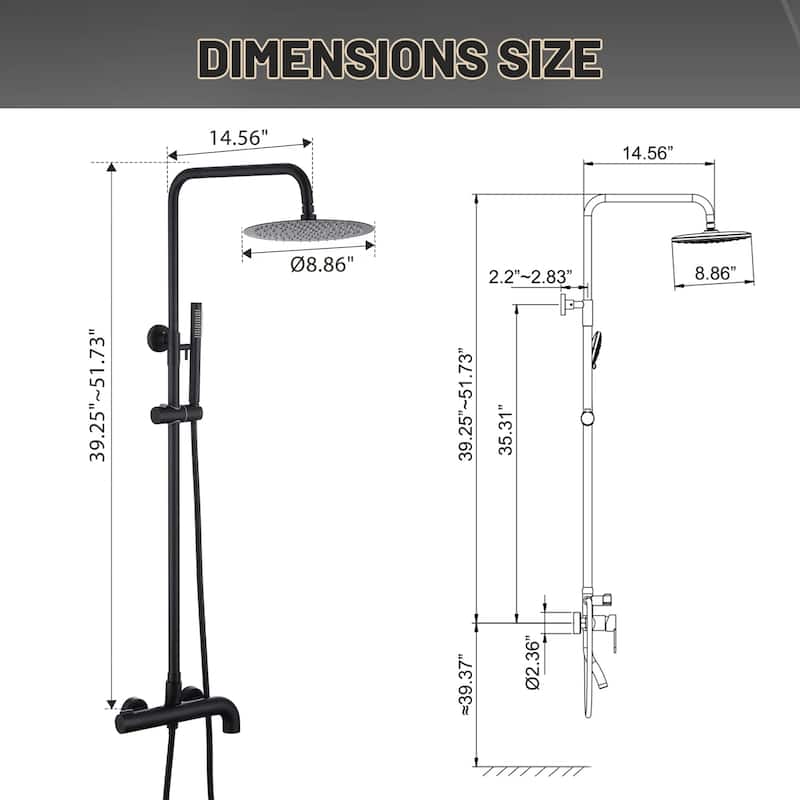 51"H Outdoor 9 Inch Round Rain Shower Set with Handheld Shower (Adjustable Slider)