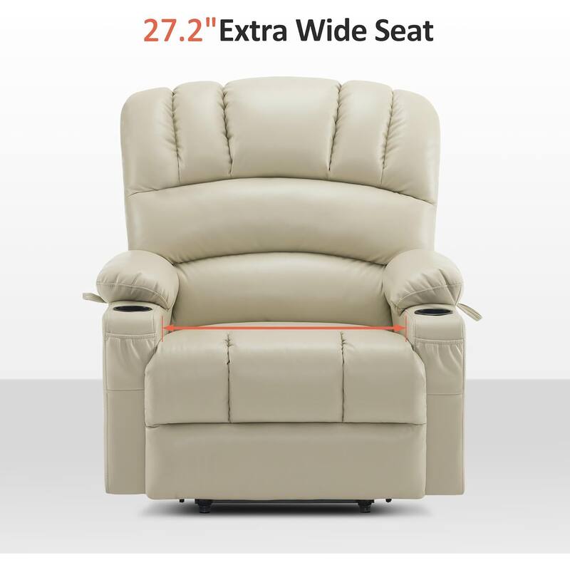 MCombo Large Power Lift Recliner Chair with Massage and Heat, Cup Holders, Side Pockets, Faux Leather R7092 (Large-Wide)