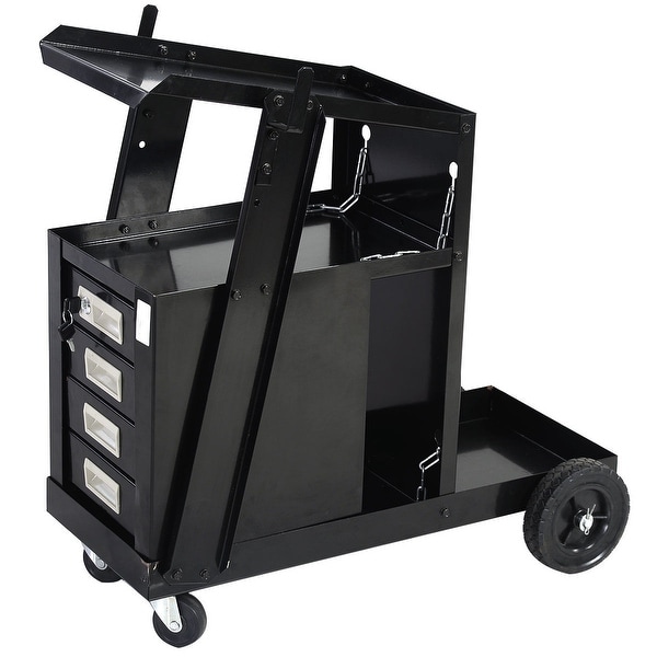 Costway 4 Drawer Cabinet Welding Welder Cart Plasma Cutter Tank Storage MIG TIG ARC - Black