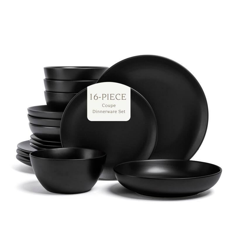over&back Coupe Semi-Matte Stoneware Dinnerware Set - 16-Piece - Black - 4 Piece