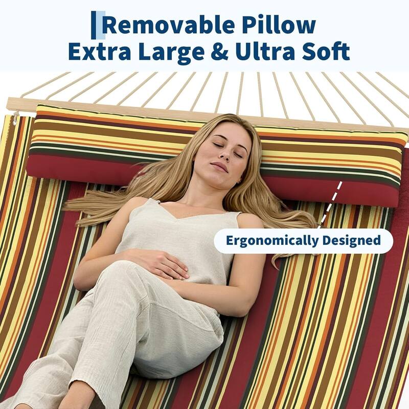 Double Quilted Fabric Hammock, 450 LBS Capacity for Outdoor Patio Backyard Poolside