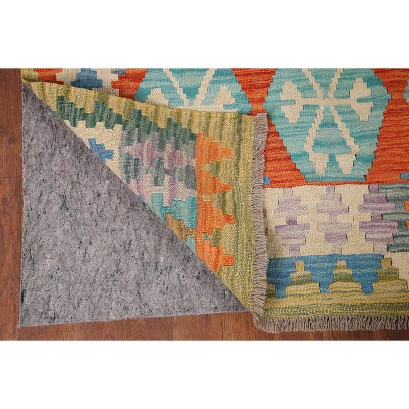 Hand Woven Oriental 100% Wool Carpet Southwestern Geometric Oranges & Rust Kilim Area Rug - 9' 9'' X 6' 5''