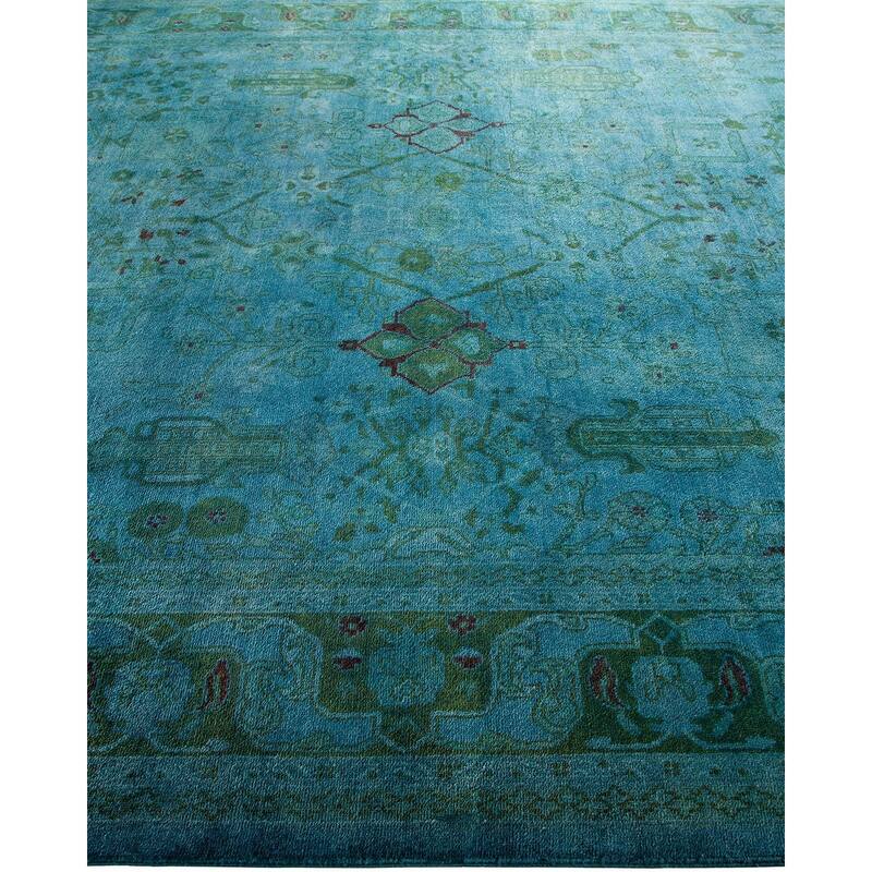 Overton Hand Knotted Wool Vintage Inspired Modern Contemporary Overdyed Blue Area Rug - 7' 10" x 9' 10"