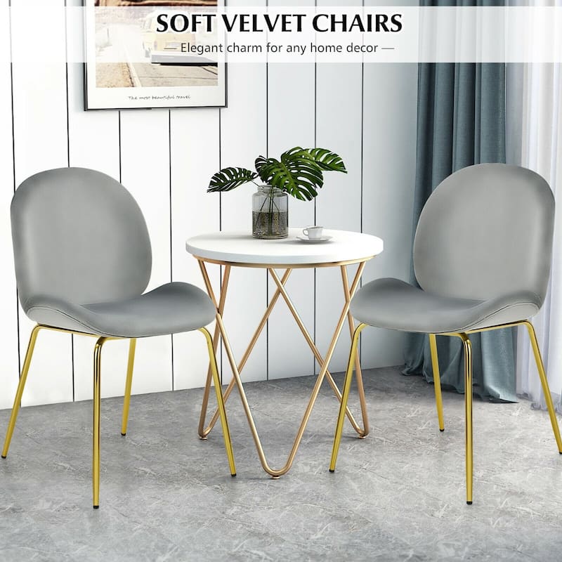 Set of 2 Velvet Accent Chairs with Gold Metal Legs - 19" x 21.5" x 34" (L x W x H)