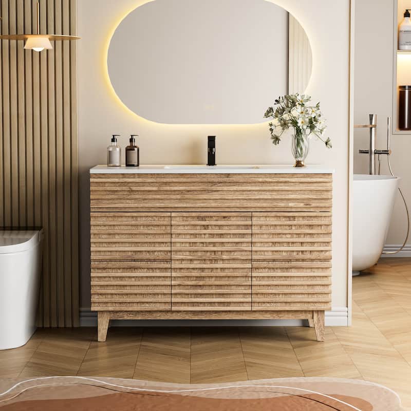 Bathroom Vanity Set W/Drop in Sink Faucet Cabinet Combo - 48"Walnut-Single Sink - 48"