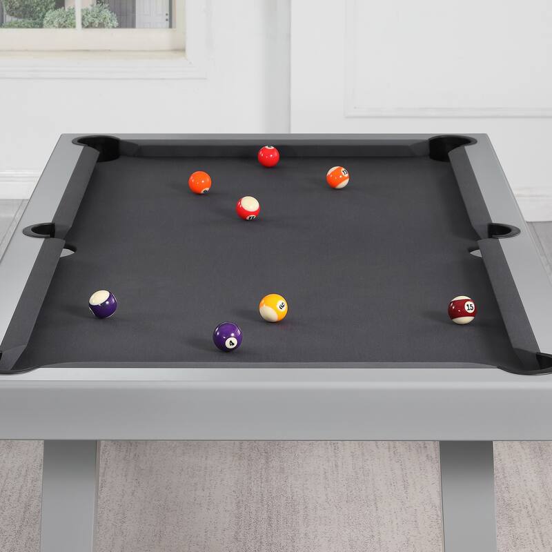 Laguna Indoor/Outdoor 8ft Slate Pool Table Dining Set with 2 Benches & Accessories, Cement Finish