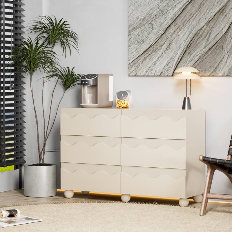 Wave Front 6 Drawers Dresser Handle-Free Modern Storage Cabinet