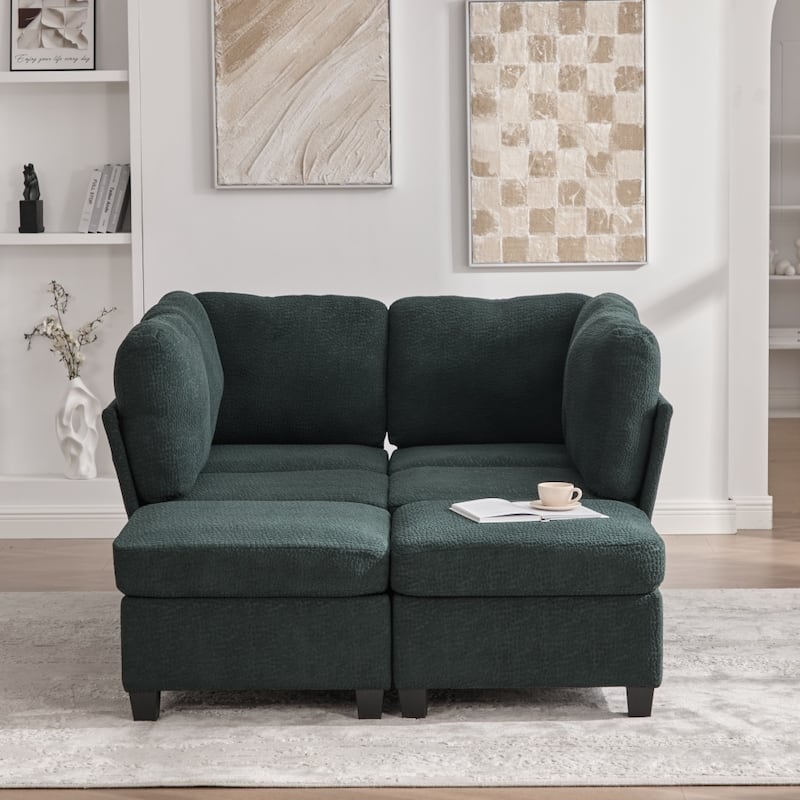 Freely Combinable Convertible Modular Sectional Sofa with Storage Ottomans