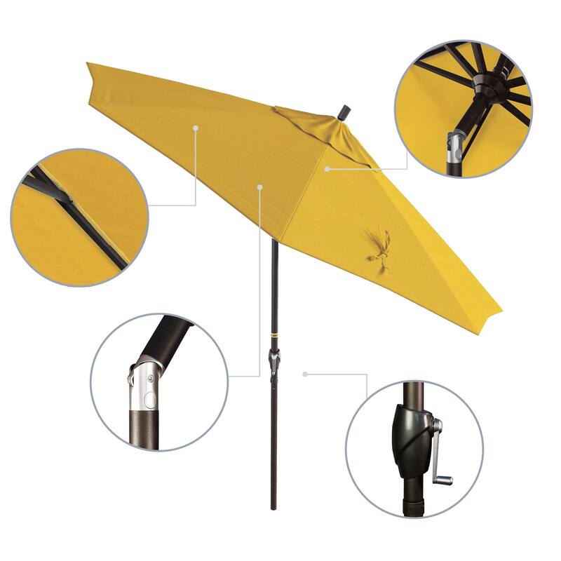 California Umbrella 9' Rd. Aluminum Patio Umbrella, Crank Lift with Push Button Tilt, Bronze Finish, Pacifica Fabric