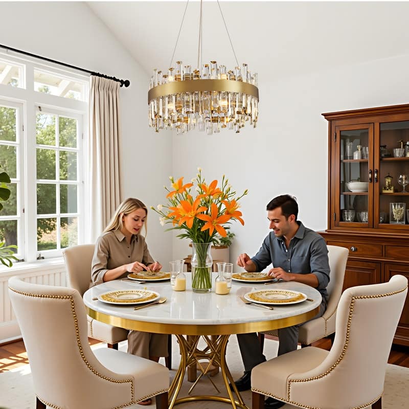 19.7'' Modern Crystal Chandelier Brass Gold Round 12-Light 2-Tier Luxury Crystal 19.7'' Raindrop Chandelier for Dining Room