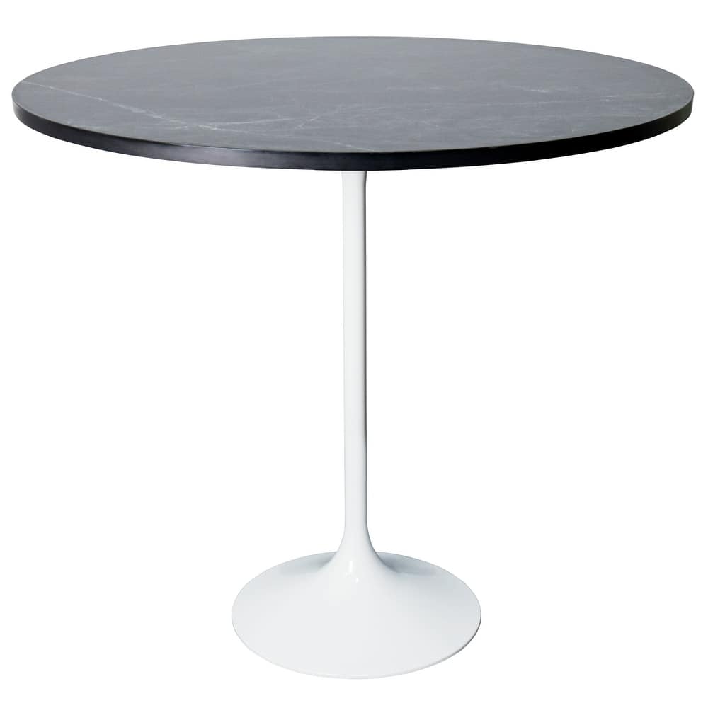Verve Modern 48" Round Dining Side Table with Accent Solid Wood Top and White Steel Base for Kitchen & Dining Room