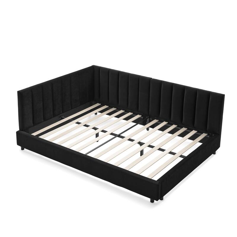 Velvet Upholstered Full Size Daybed with Tufted Design and Wooden Frame - Black (81''x60'')