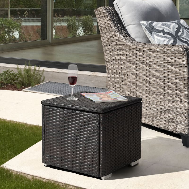 Patio 2-Piece Wicker Ottoman with Hidden Storage and Detachable Cushion