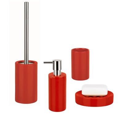 4-Piece Bathroom Accessories Set Spirella Tube Red Stoneware