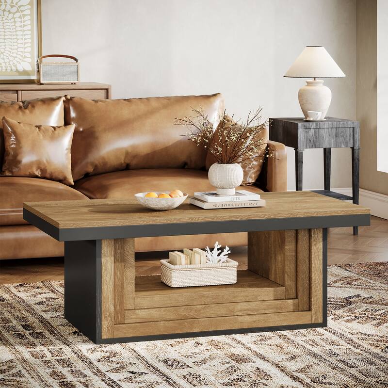 47" Retro Modern Coffee Table With Open Shelf For Living Room