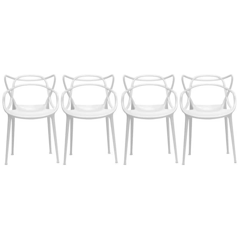 Set of 4 Modern Stackable Dining Chairs, Contemporary Plastic Patio Chair for Indoor Kitchen or Outdoor use, Green - White