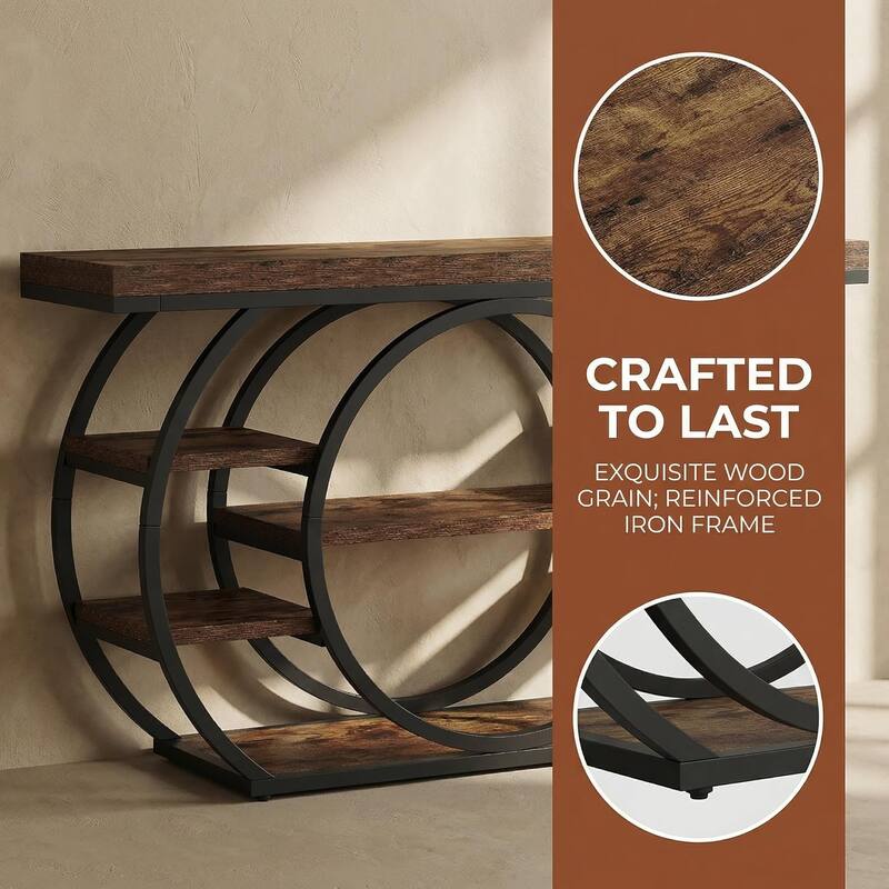 47" Console Tables for Entryway, Industrial 5-Tier Sofa Table with Storage - 47.24" L × 11.81" W × 31.49" H