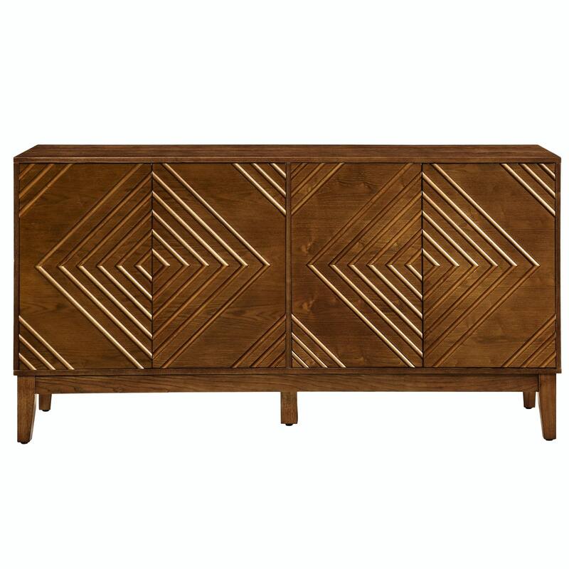 60" Mid Century Buffet Cabinet - Geometric Storage Sideboard