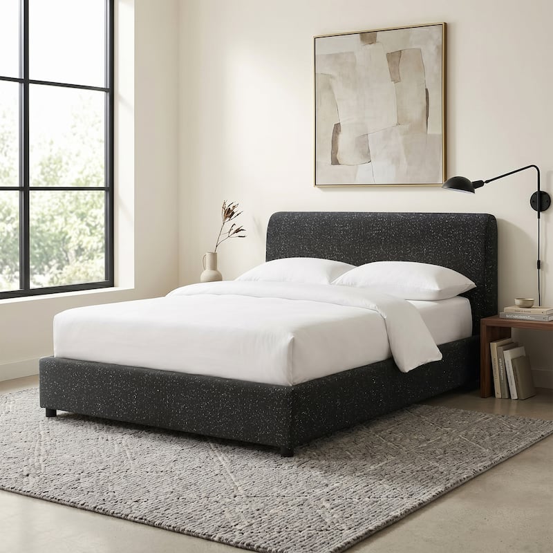 Furniture of America Vanessa Modern OEKO TEX Boucle Fabric Platform Bed - Black - Queen