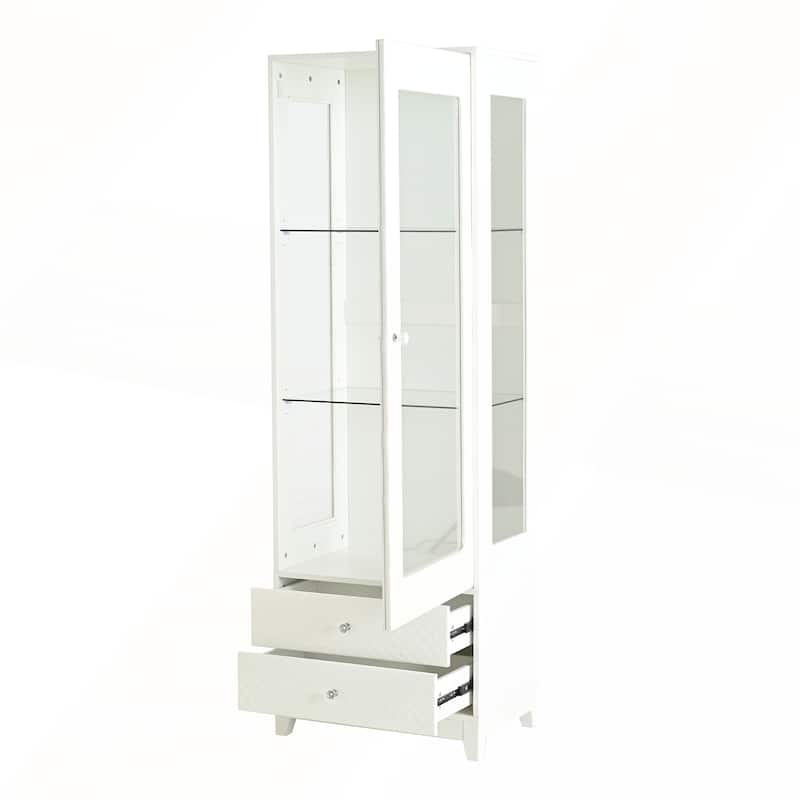 71IN Tall Display Cabinet with Single Upholstered Glass Door