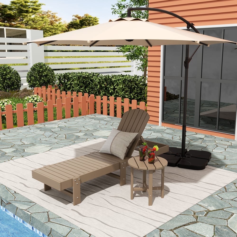 Altura Poly Eco-Friendly All Weather Reclining Chaise Lounge with Arms & Side Table (2 Piece Set)