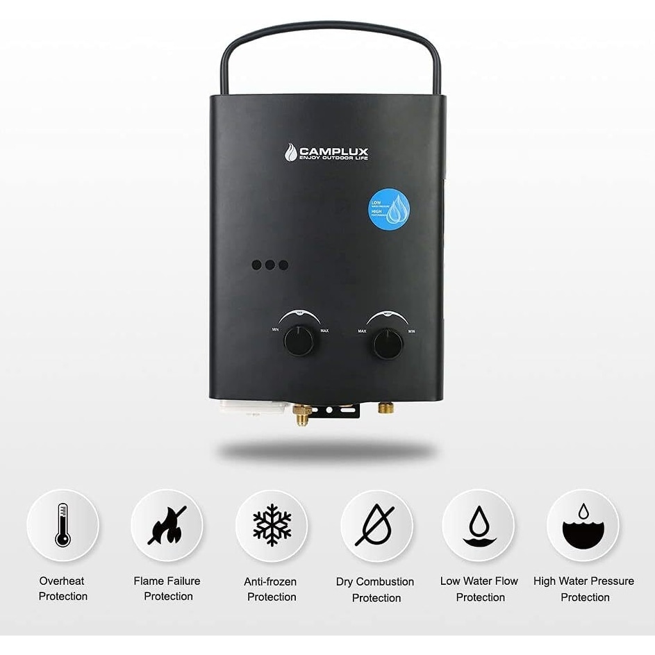 Portable Water Heater, Camplux 1.58 GPM On Demand Propane Water Heater,  Outdoor Gas Water Heater, Gray 