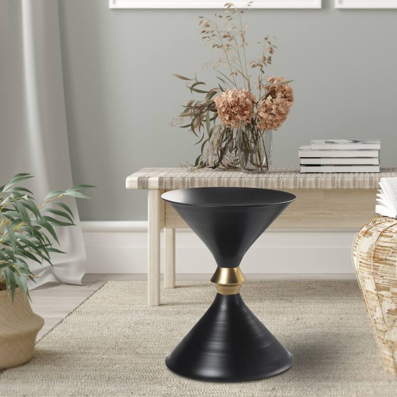Black Iron Freeform End Table with Pedestal Base for Modern Interiors - 14” x 14” x 18” (D x W x H)