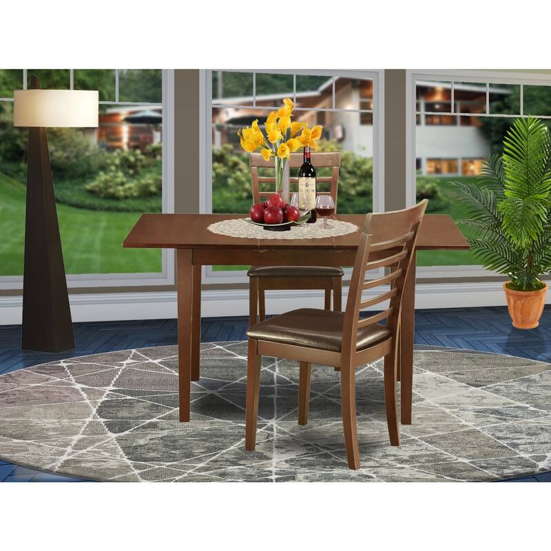 City Chic Dining Set - 3 Piece Table & Chair Set - Rectangle Table with Leaf - Mahogany Finish