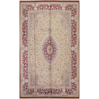 Traditional Qum Persian Area Rug Handmade 100% Silk Carpet - 6'5" x 9'9"