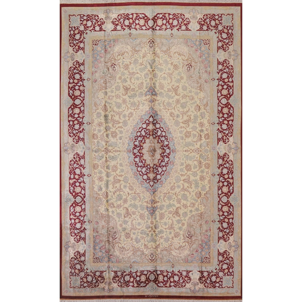 Traditional Qum Persian Area Rug Handmade 100% Silk Carpet - 6'5" x 9'9"