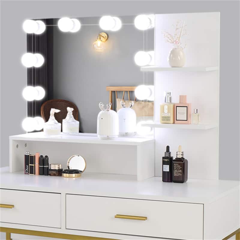 Vanity Set with 10 LED Bulbs and Cushioned Stool