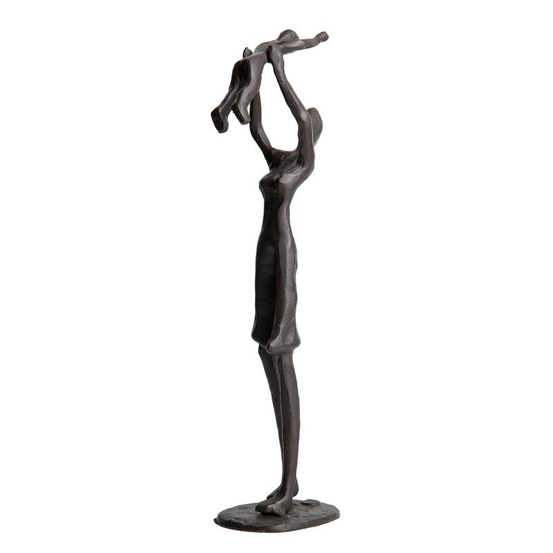 Proud Parent Holding Child Up Contemporary Iron Sculpture Statue
