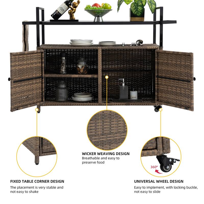 Tengbian mobile tea sailor cart, door storage mobile dining cart, three-level service dining cart, storage cabinet