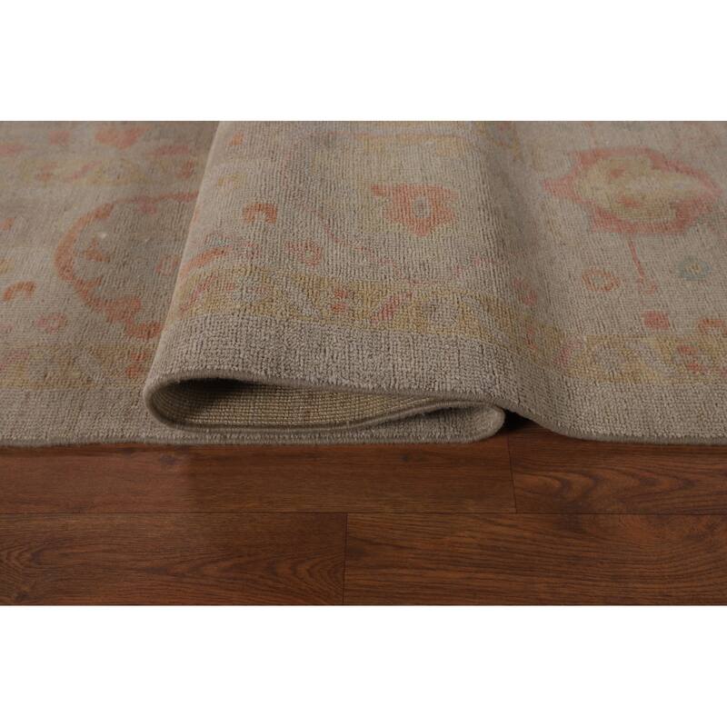 Beige Oushak Turkish Area Rug Hand-Knotted Wool Carpet - 8'9"x 11'10"