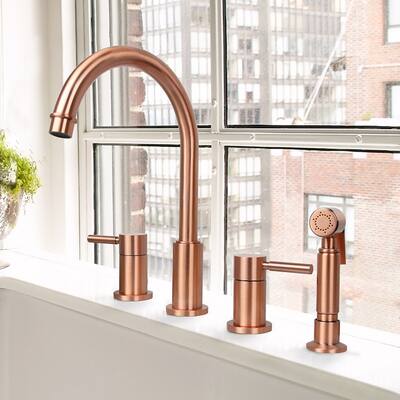 Two-Handles Copper Widespread Kitchen Faucet with Side Sprayer