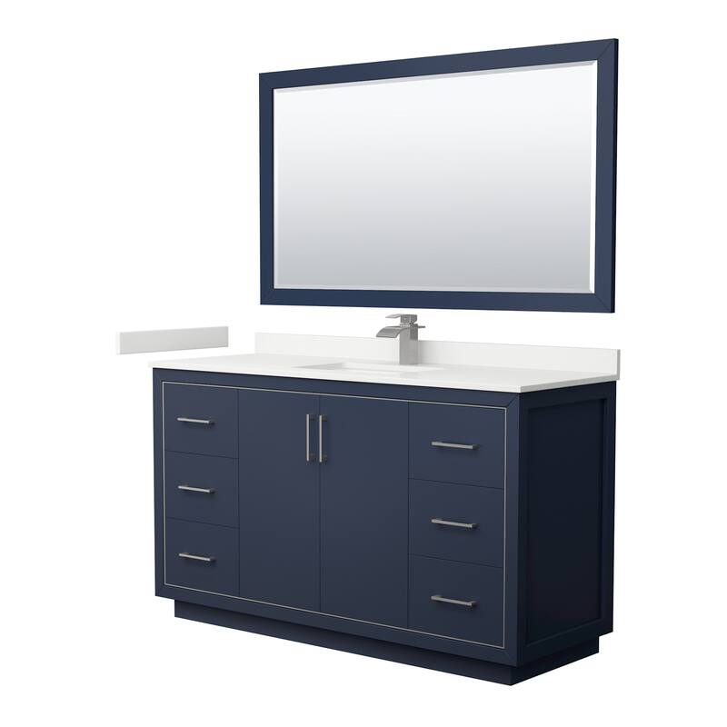 Wyndham Collection WCF111160S-QTZ-UNSM58 Icon 60" Free Standing Single - Dark Blue / White Quartz Top / Brushed Nickel
