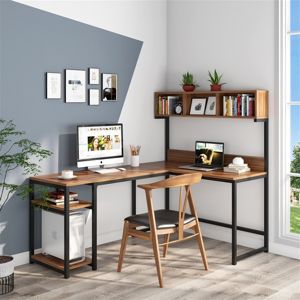 68 Inches Corner Computer Desk, L-Shaped Desk with Hutch - Bed