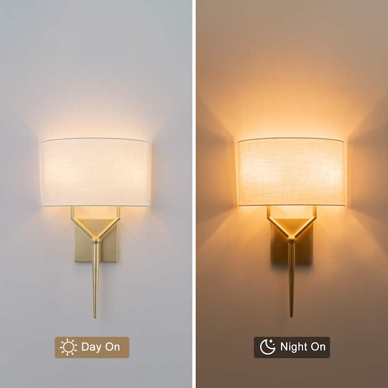 2-Light Y-Shaped Metal Frame Wall Sconce Half-Round Open Fabric Shade