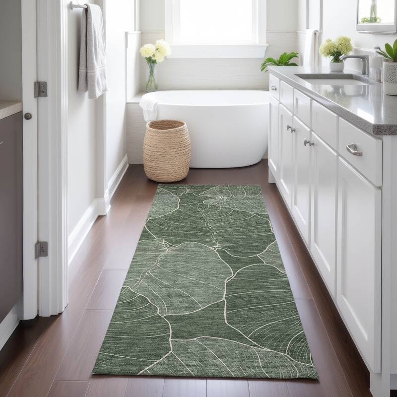 Machine Washable Indoor/ Outdoor Tropical Floral Chantille Rug