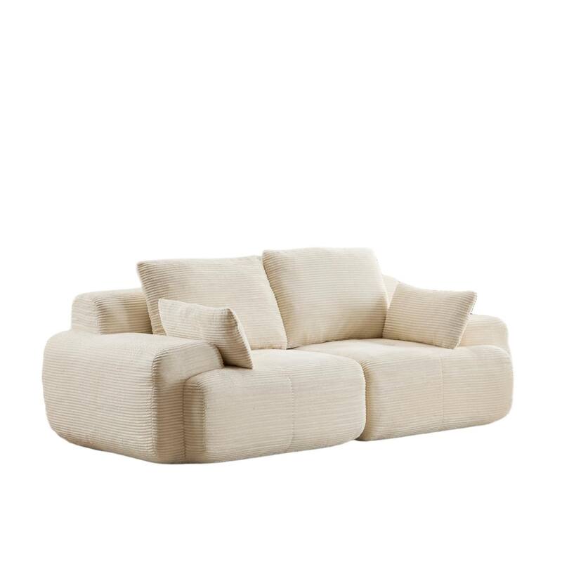 Modular Sectional 2-Seater Cloud Couch, Corduroy Upholstered Boneless Sofa, Compressed Sofa with Cushion & Throw Pillows