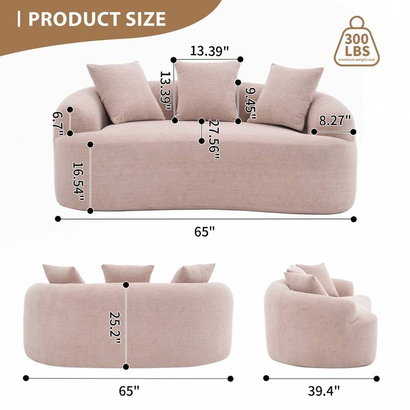 Curved Loveseat White Full Compression Sponge Sofa
