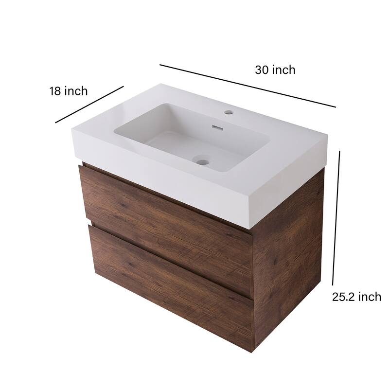 Single Sink Floating Bath Vanity in with Solid Surface Top