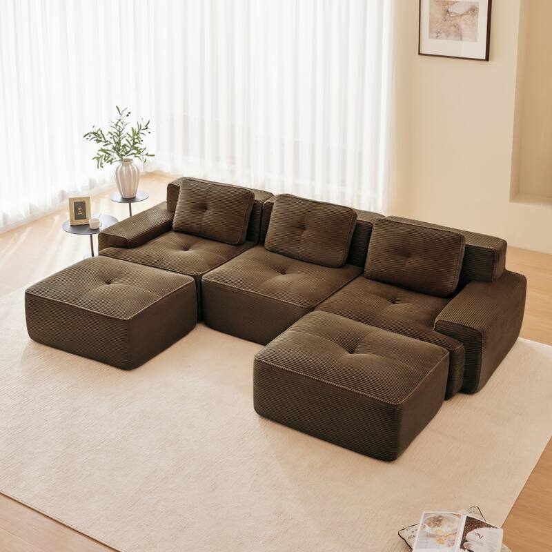 117.3" Minimalist Corduroy Modular Sectional Sofa with Ottomans for Living Room
