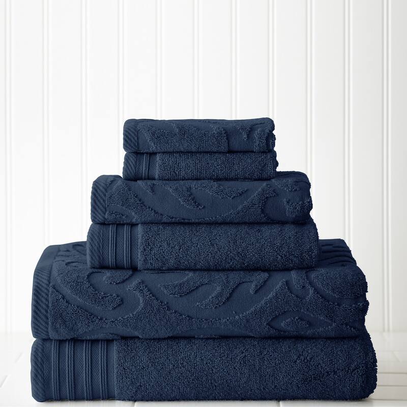 Modern Threads Jacquard/ Solid Medallion Swirl 6-piece Towel Set - Denim