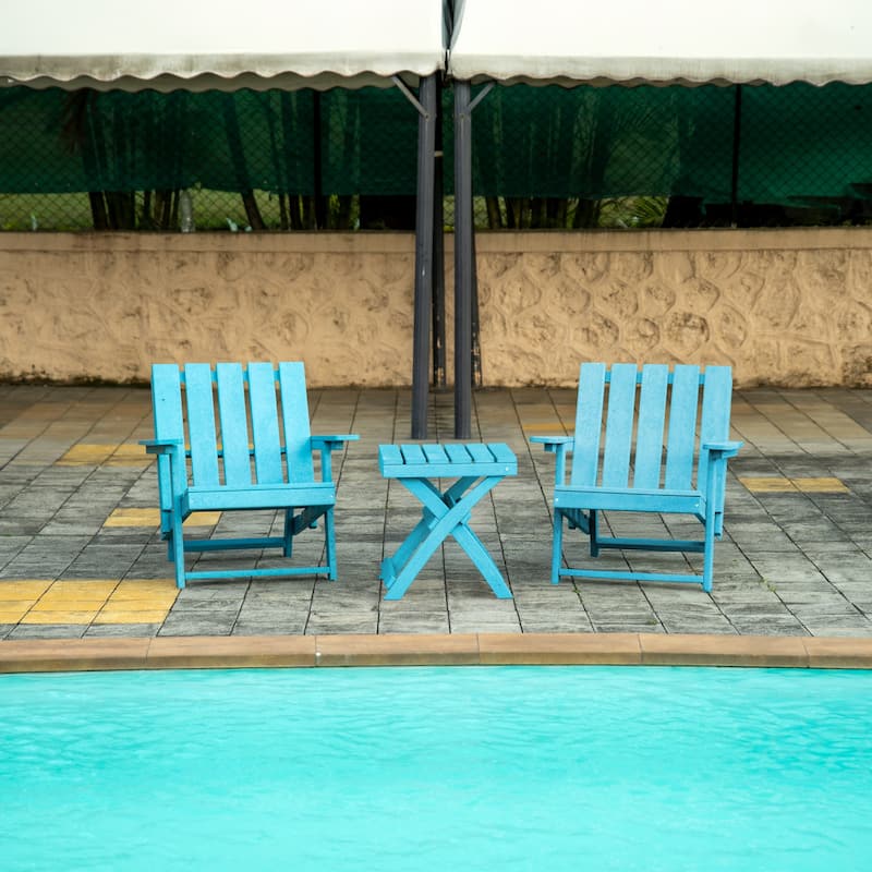 Amalfi Fully Assembled All-Weather Outdoor Folding Modern Adirondack Chair and Table Set - 3-piece - Hawaiian Blue