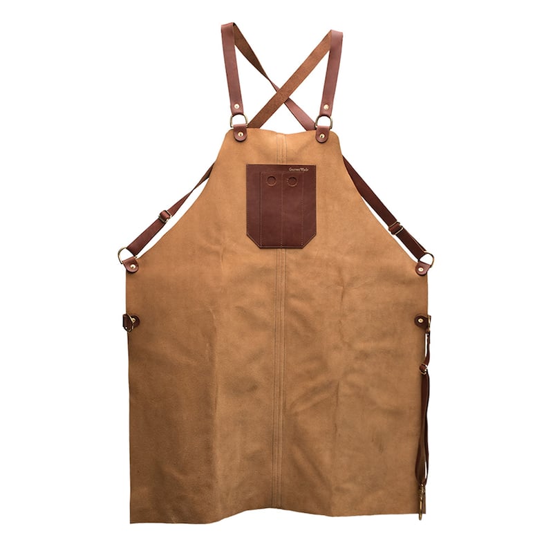 Kings County Tools Shop Apron - Premium Suede Leather Woodworking, Carpenters or BBQ Apron for Men - Brown