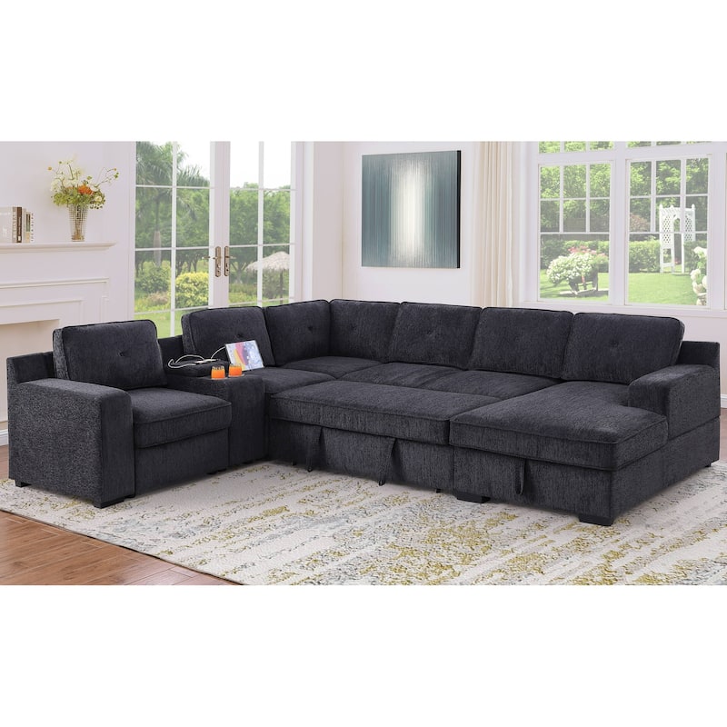 Oversized U Shaped Sleeper Sectional Sofa Pull Out Couch Bed