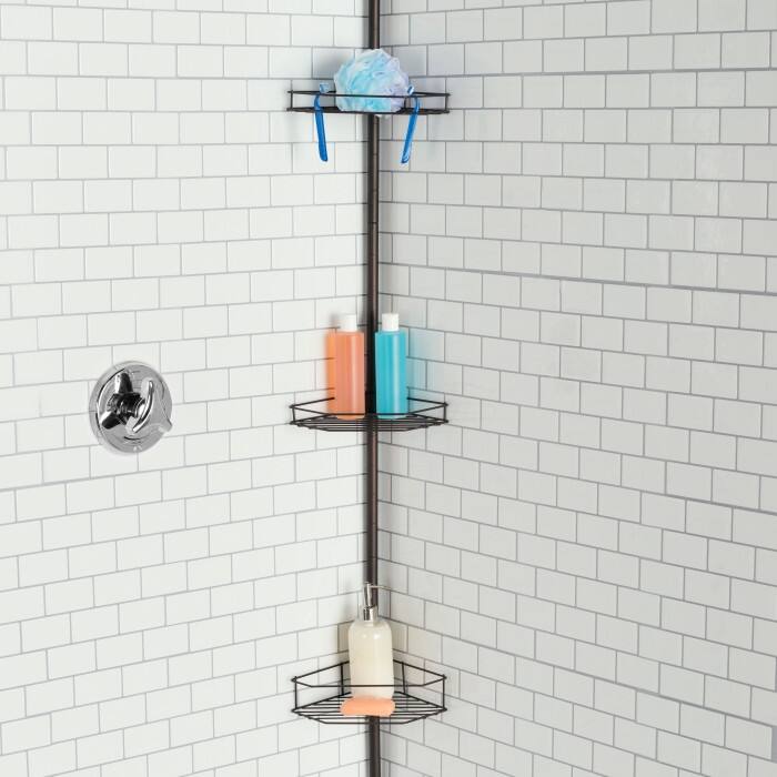 3 Tier Tension Rod Shower Caddy, Bronze